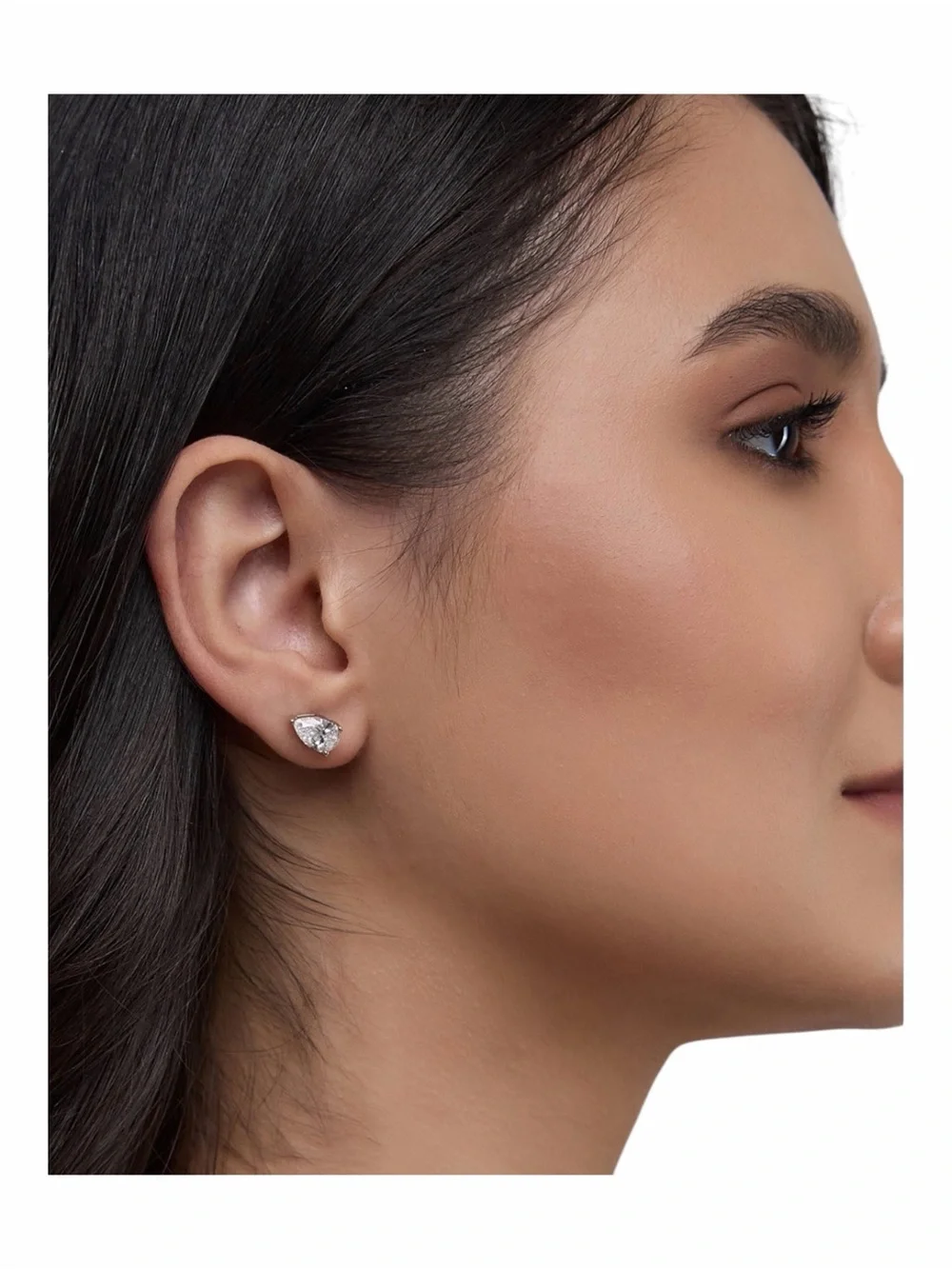 Clear Crystal Stud Pear Cut 3 CTW Simulated Diamond Earrings – Silver Tone